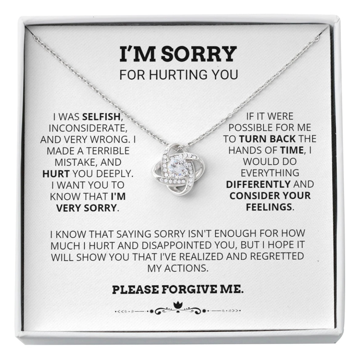 To My Love - Love Knot Necklace - I Am Sorry for Hurting You Message Card Gift