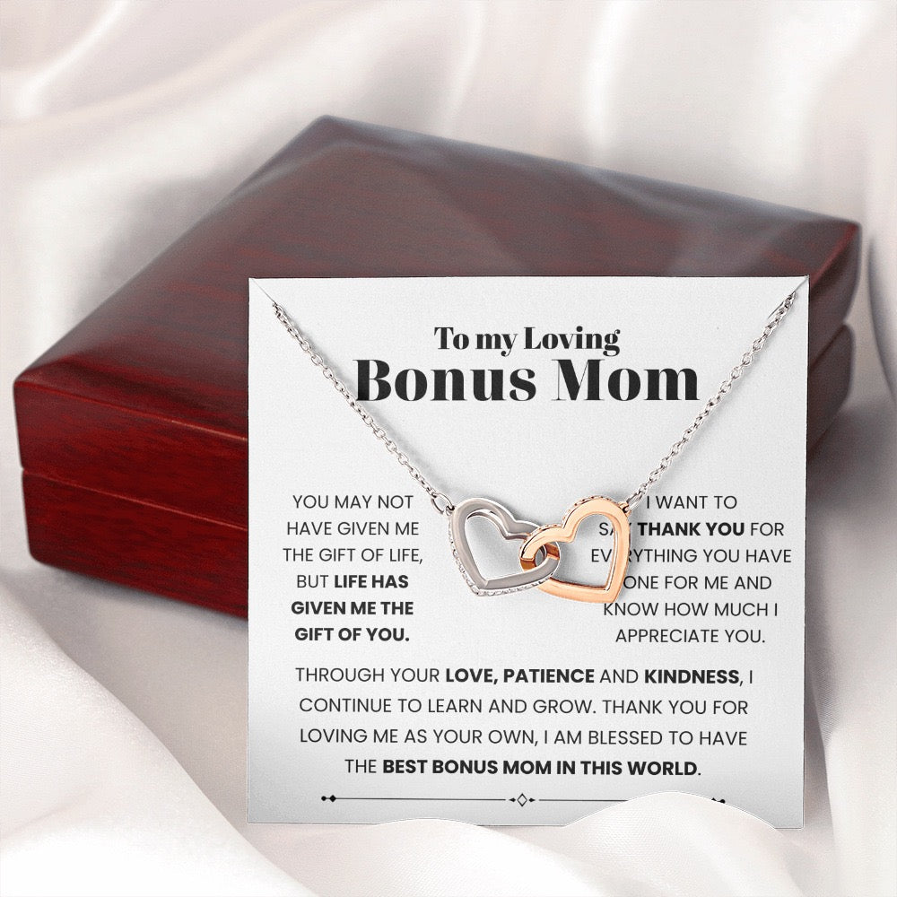 To My Bonus Mom - Linked Hearts Necklace - Always Your Little One Message Card Gift