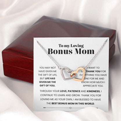 To My Bonus Mom - Linked Hearts Necklace - Always Your Little One Message Card Gift