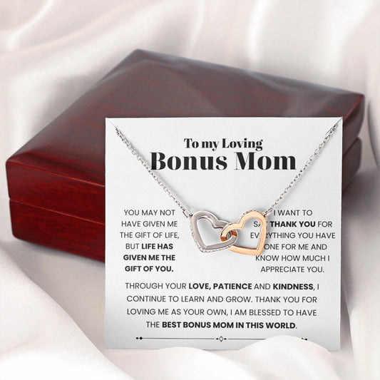 To My Bonus Mom - Linked Hearts Necklace - Always Your Little One Message Card Gift