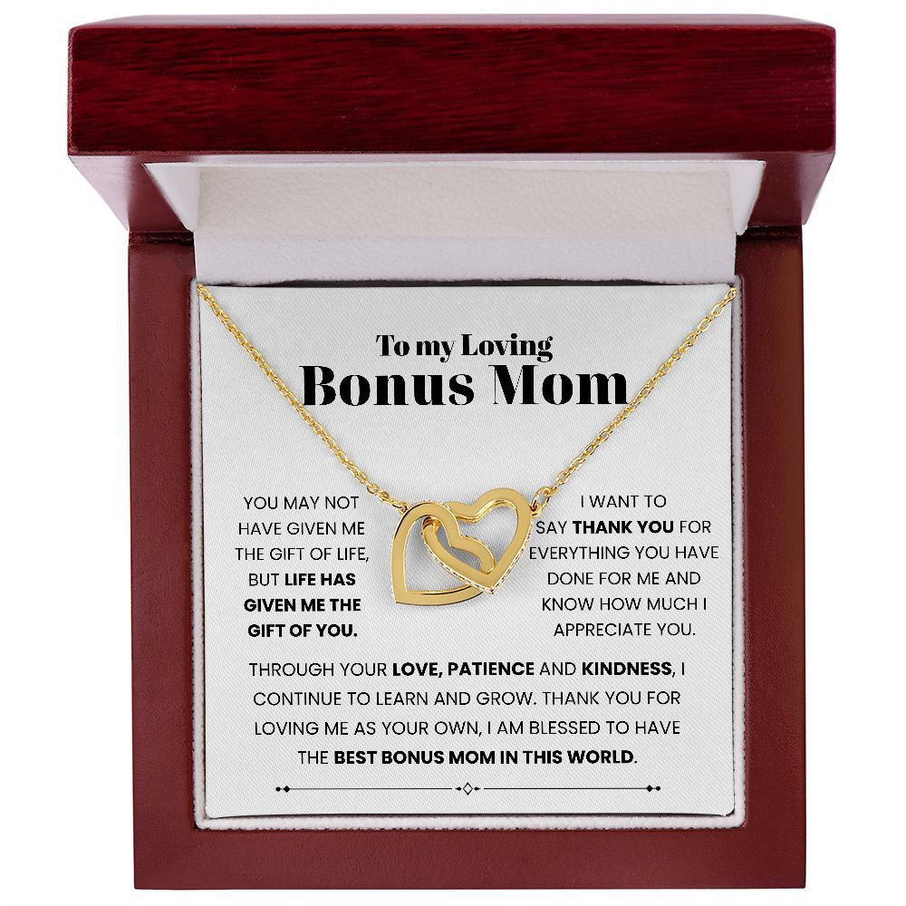 To My Bonus Mom - Linked Hearts Necklace - Always Your Little One Message Card Gift