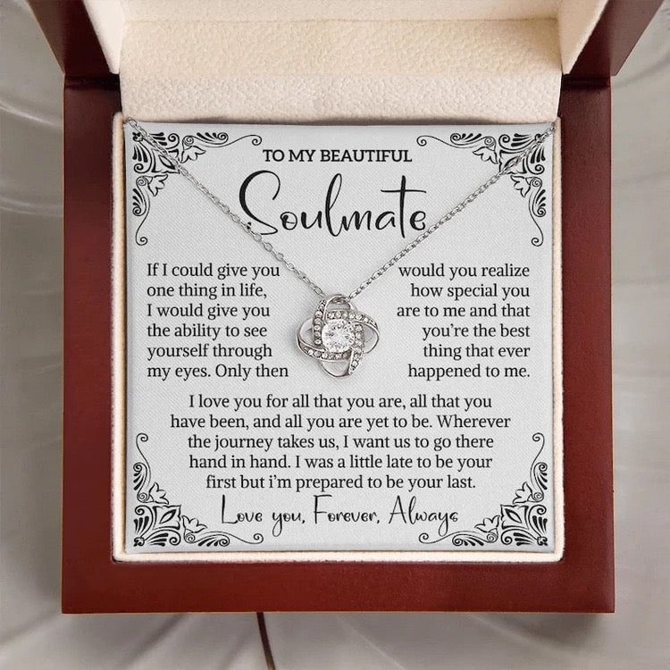 To My Soulmate Necklace - Love Knot Necklace - You Are The Best Thing Message Card Gift
