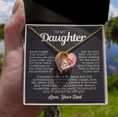 To My Daughter Necklace from Dad - Love Heart Necklace - You Are My World Message Card Gift