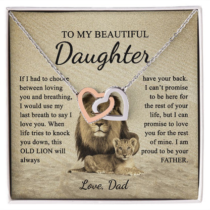 To My Daughter from Dad - Linked Hearts Necklace - Love You Forever Message Card Gift