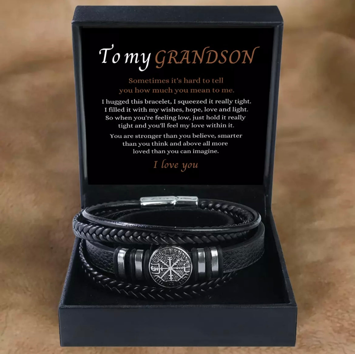 To Grandson - Layered Bracelet - I Love You Message Card Gift
