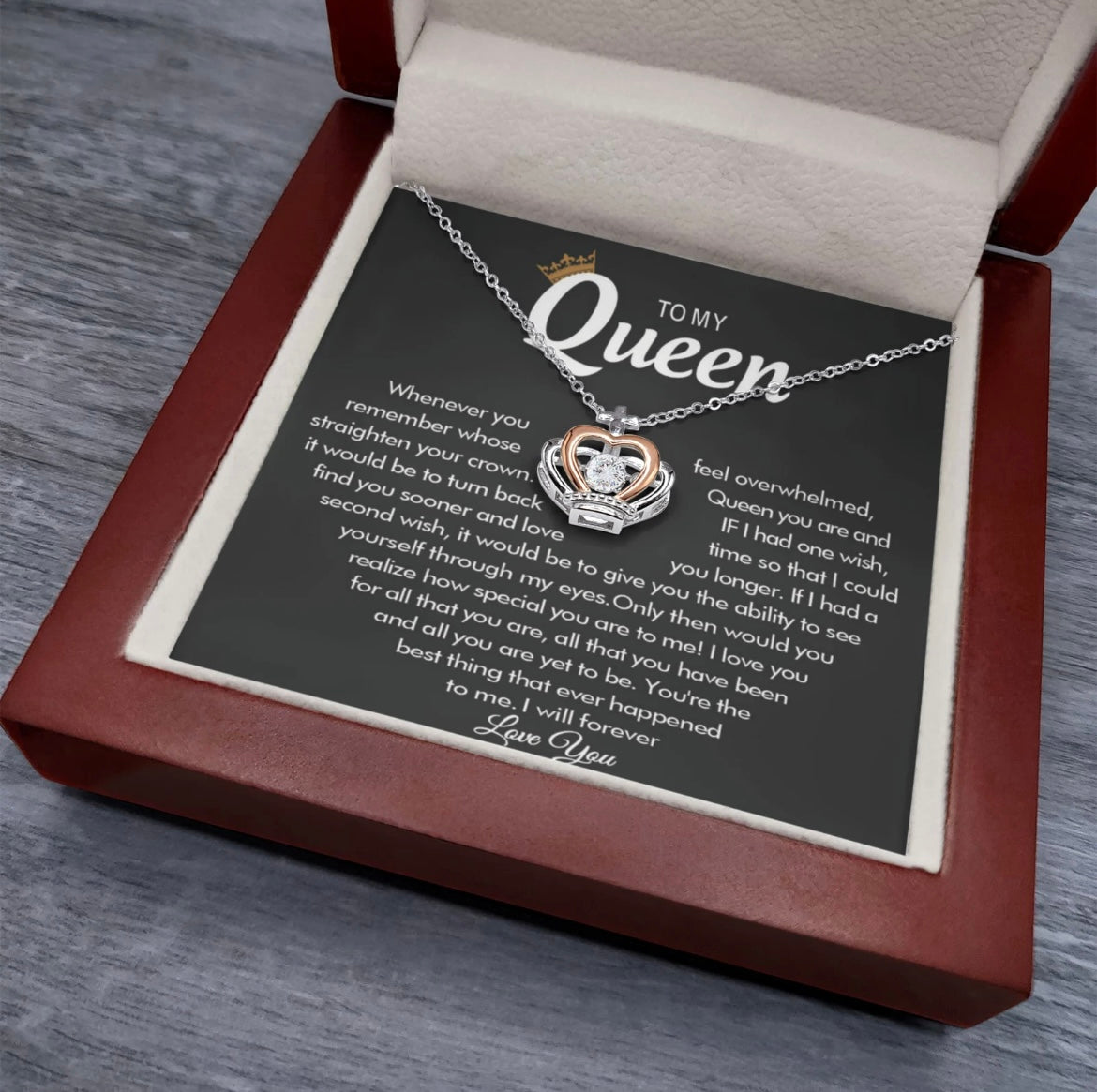 To My Queen - Crown Necklace - Love You Forever Message Card Gift