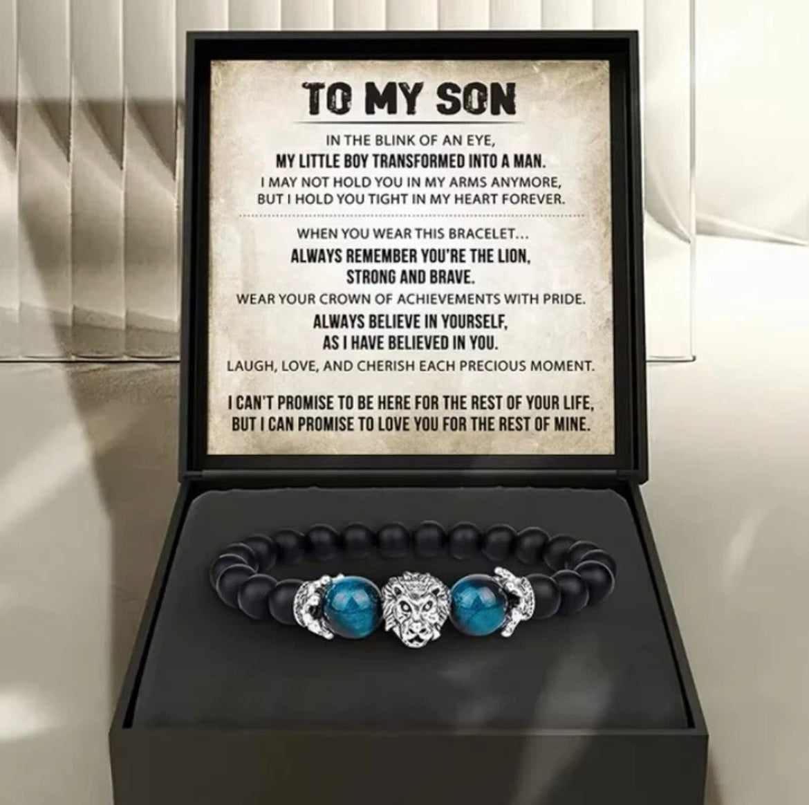 To My Son - Tiger Eye Bead Bracelet - Believe in Yourself Message Card Gift