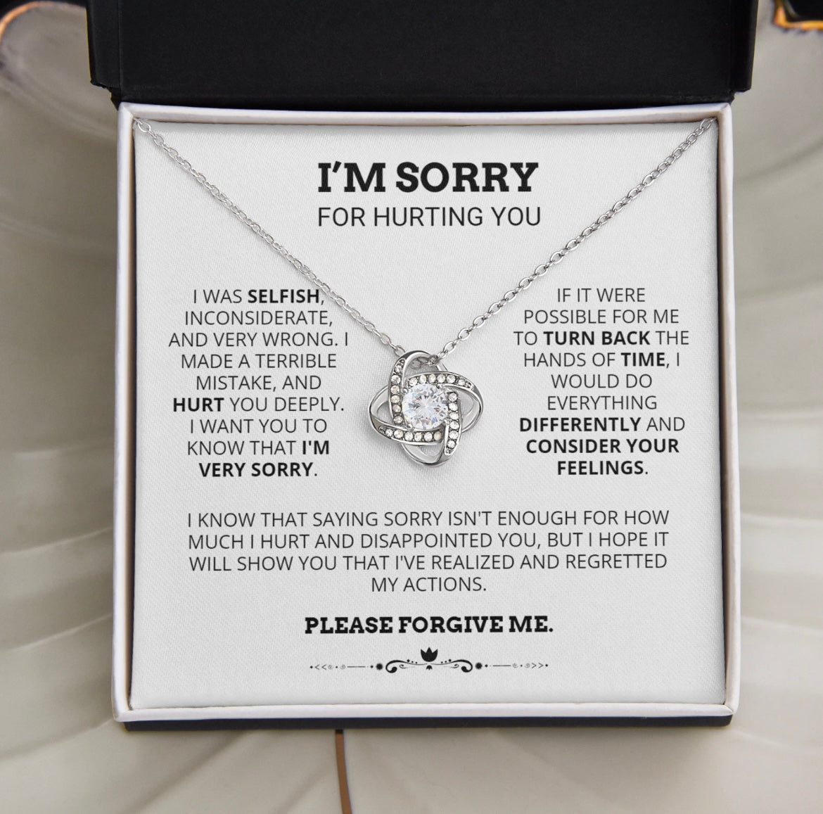 To My Love - Love Knot Necklace - I Am Sorry for Hurting You Message Card Gift