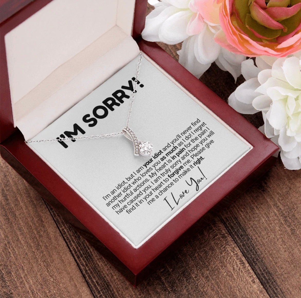 To My Love - Ribbon Necklace - I Am Sorry Message Card Gift