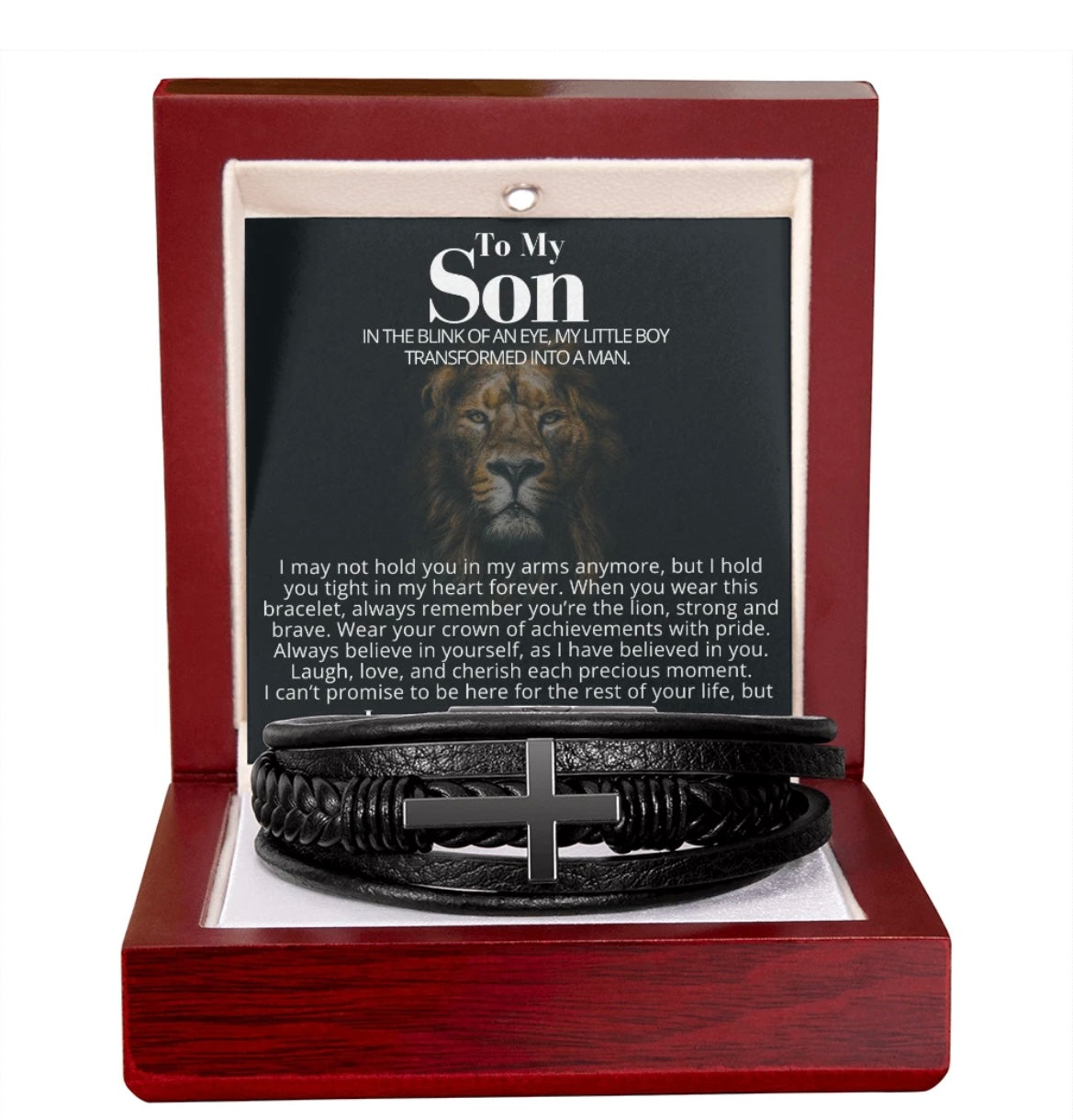 To My Son - Cross Bracelet - You Are the Lion Message Card Gift