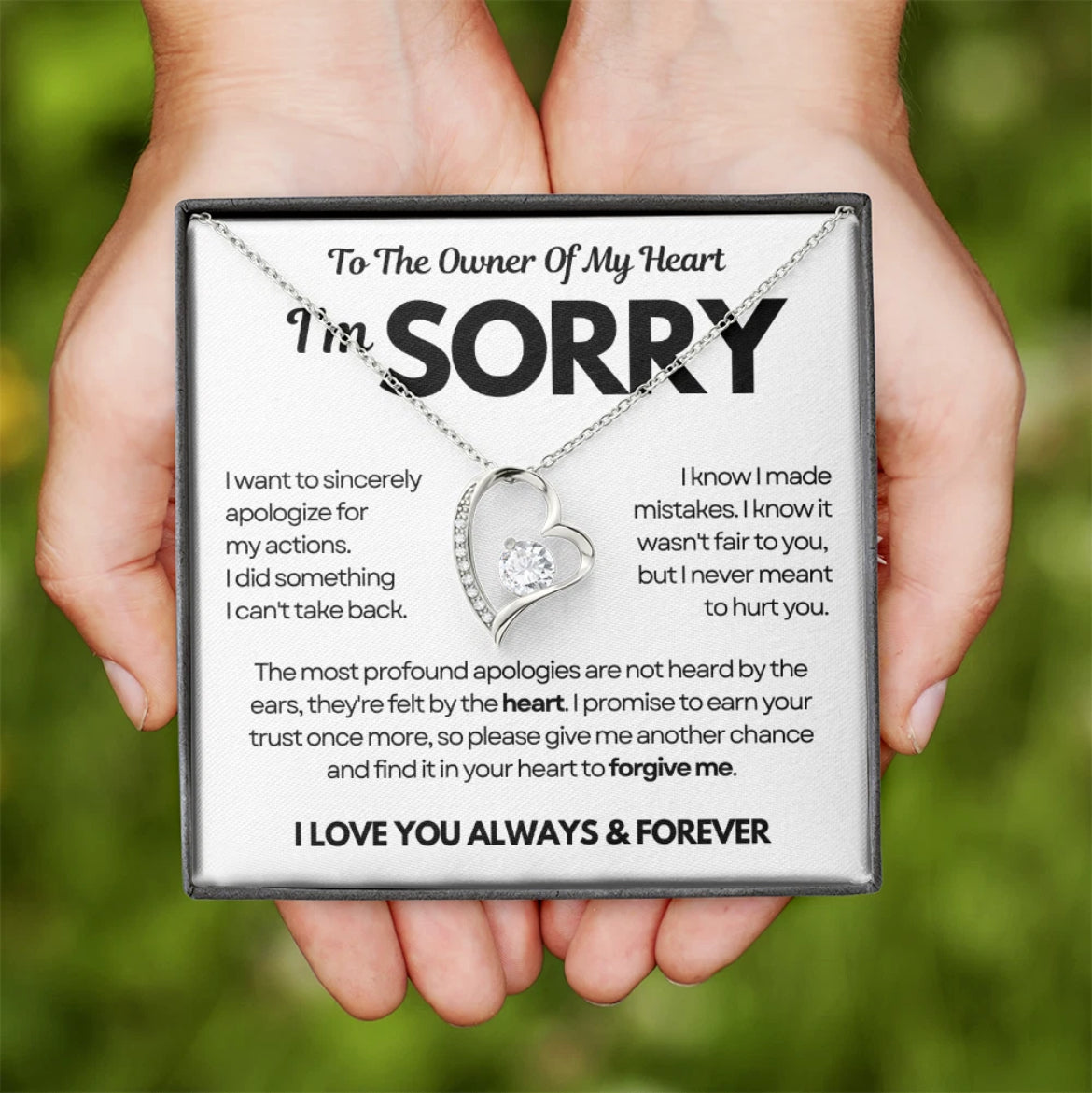 To the Owner of My Heart - Love Heart Necklace - I Am Sorry Message Card Gift