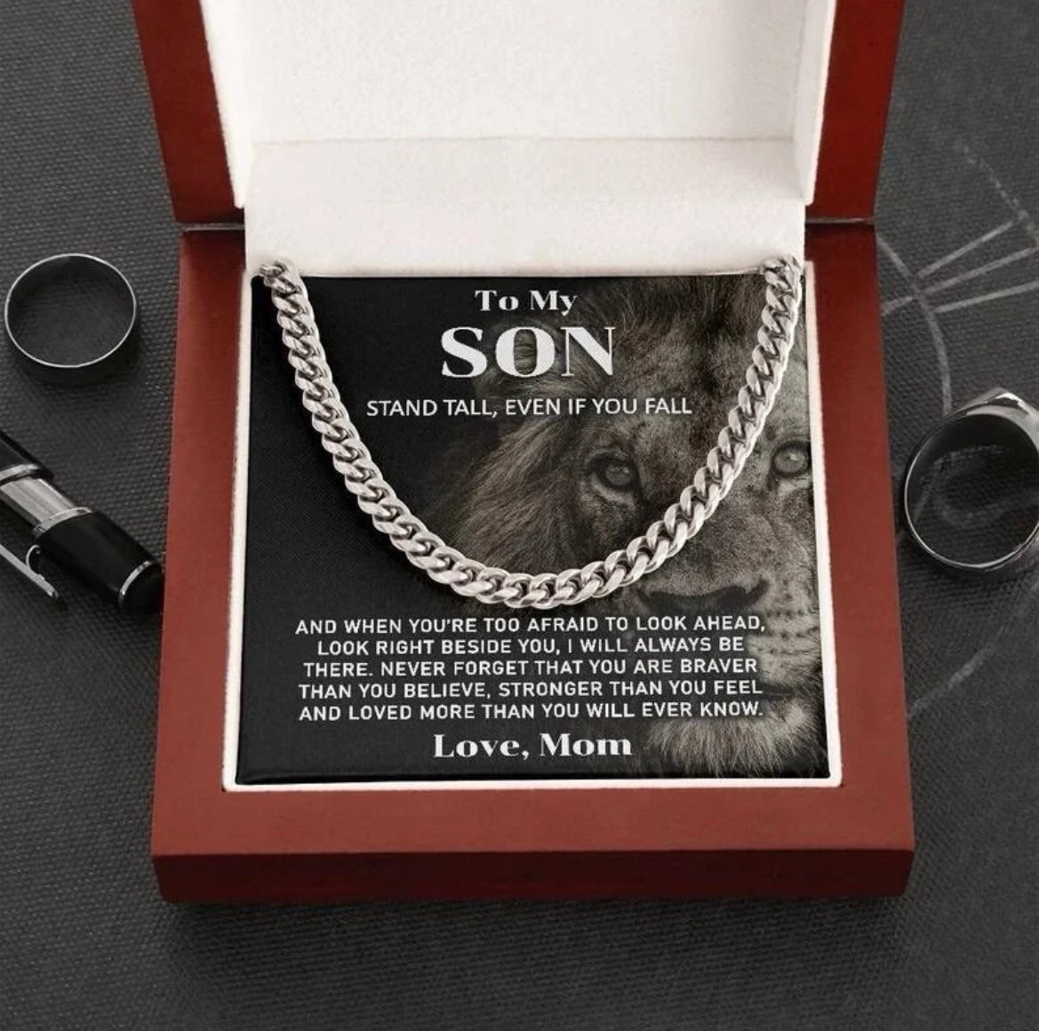 To My Son - Cuban Link Necklace - Look Beside You Message Card Gift