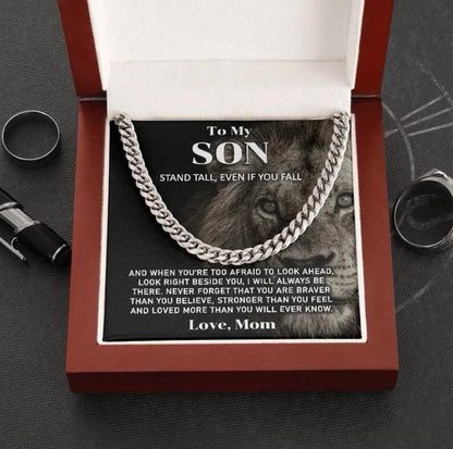 To My Son - Cuban Link Necklace - Look Beside You Message Card Gift