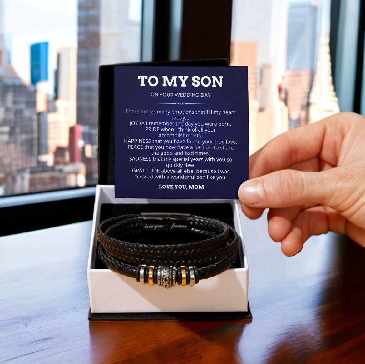 To My Son on Your Wedding Day - Love You Forever Bracelet Message Card Gift