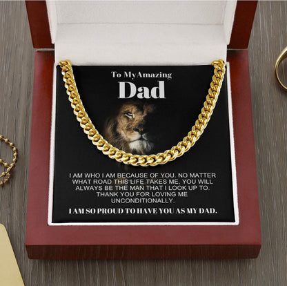 To My Dad - Cuban Link Necklace - Proud to Have You as Dad Message Card Gift