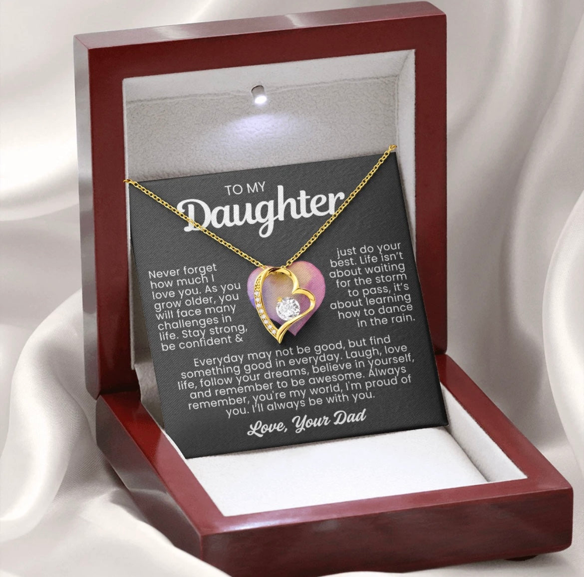 To My Daughter Necklace from Dad - Love Heart Necklace - You Are My World Message Card Gift