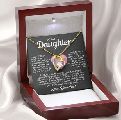 To My Daughter Necklace from Dad - Love Heart Necklace - You Are My World Message Card Gift