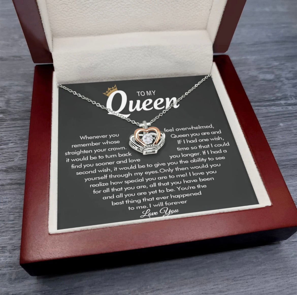 To My Queen - Crown Necklace - Love You Forever Message Card Gift