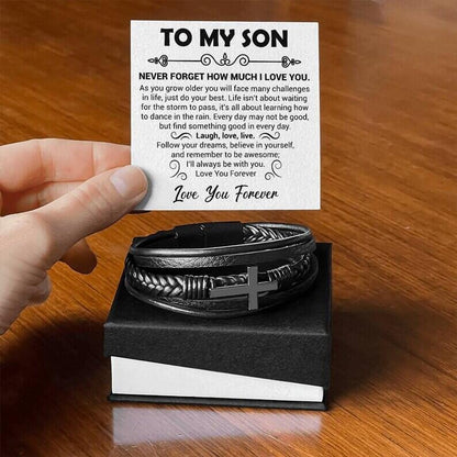 To My Son - Cross Bracelet - Love You Forever Message Card Gift