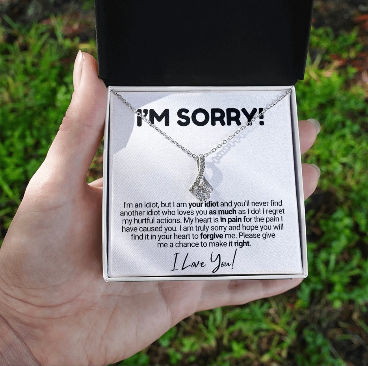 To My Love - Ribbon Necklace - I Am Sorry Message Card Gift