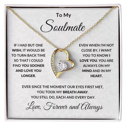 To My Soulmate - Love Heart Necklace - You Are In My Heart Message Card Gift