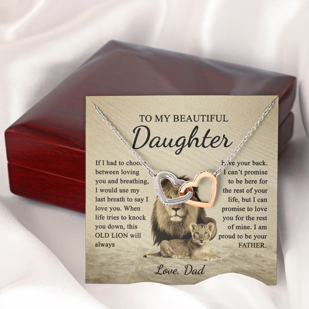 To My Daughter from Dad - Linked Hearts Necklace - Love You Forever Message Card Gift
