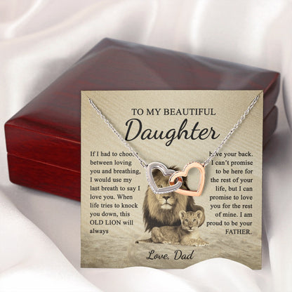 To My Daughter from Dad - Linked Hearts Necklace - Love You Forever Message Card Gift
