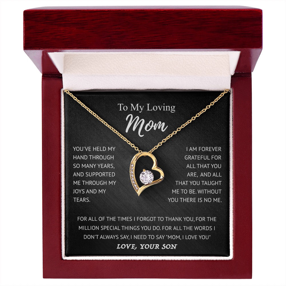 To My Mom - Love Heart Necklace - from Son Message Card Gift