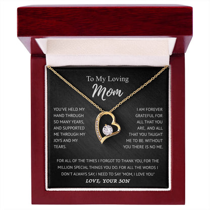 To My Mom - Love Heart Necklace - from Son Message Card Gift