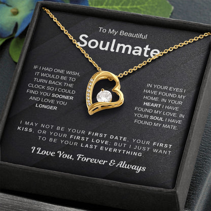 To My Soulmate - Love Heart Necklace - Love You Always Message Card Gift