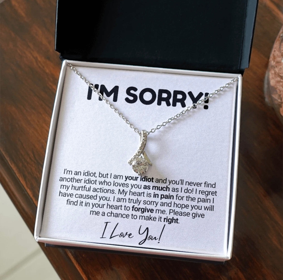 To My Love - Ribbon Necklace - I Am Sorry Message Card Gift