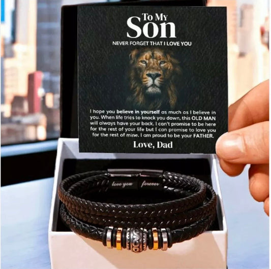 To My Son - Love You Forever Bracelet - Proud to Be Your Father Message Card Gift
