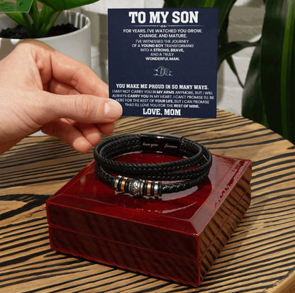 To My Son - Love You Forever Bracelet - Always Carry You In My Heart Message Card Gift
