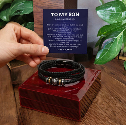 To My Son on Your Wedding Day - Love You Forever Bracelet Message Card Gift