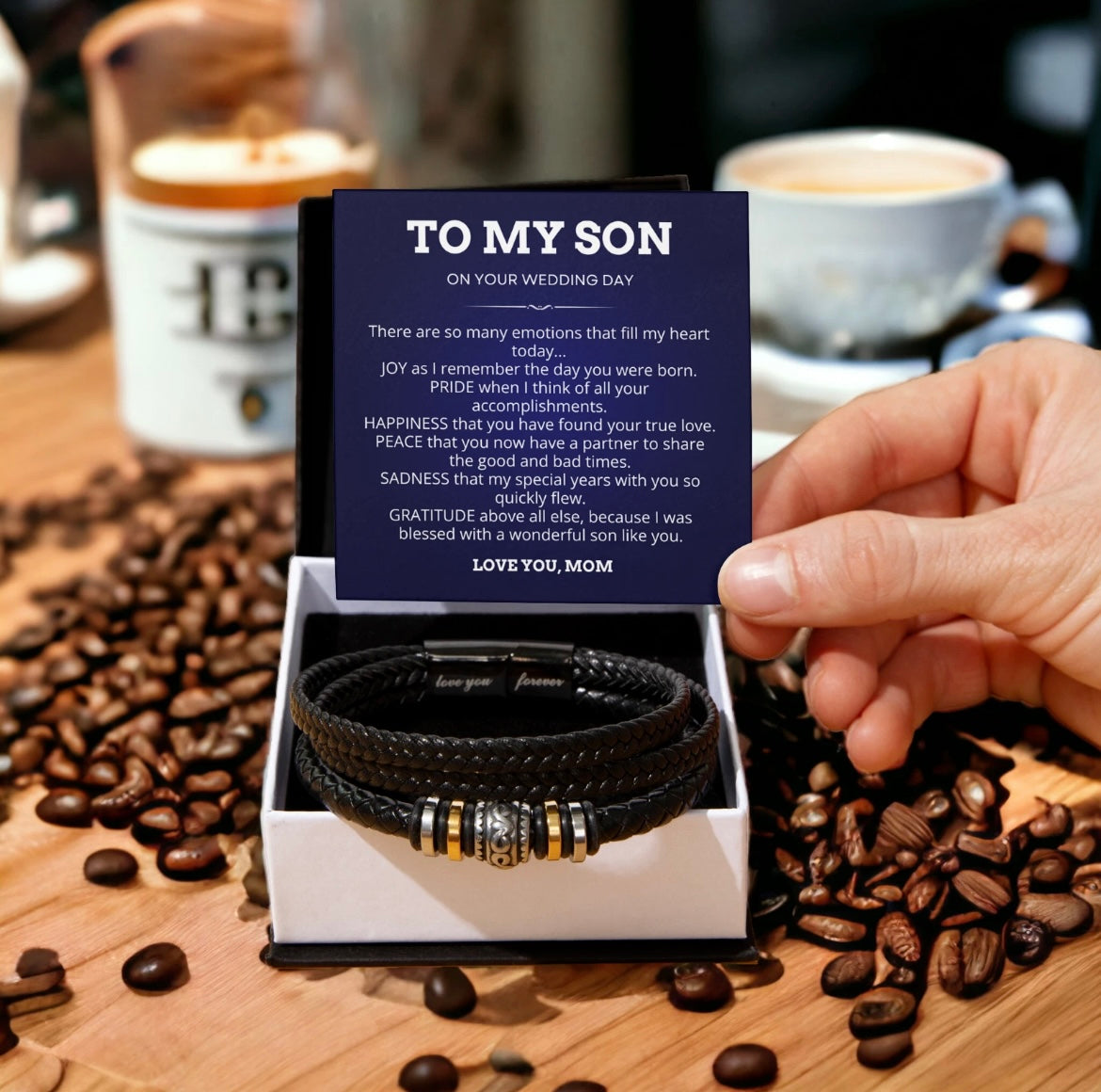 To My Son on Your Wedding Day - Love You Forever Bracelet Message Card Gift