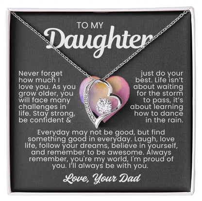 To My Daughter Necklace from Dad - Love Heart Necklace - You Are My World Message Card Gift