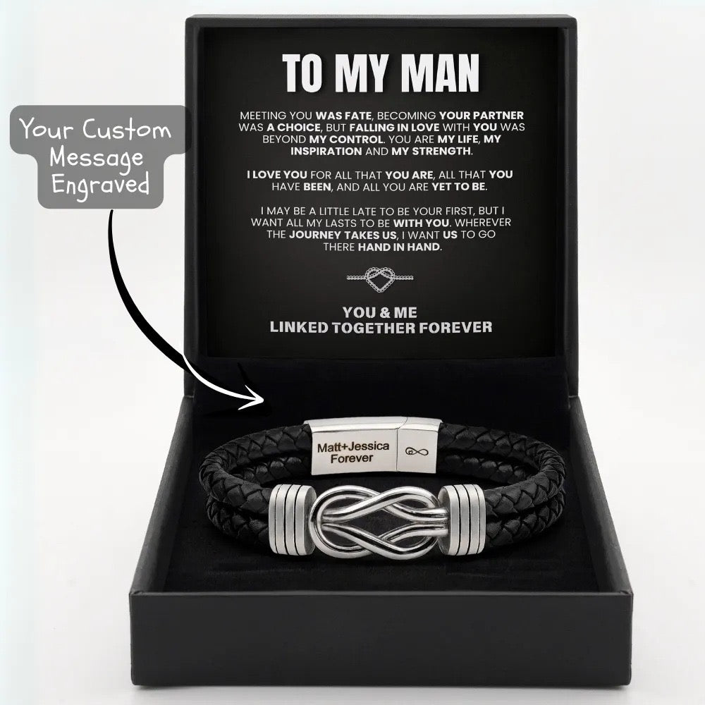 To My Man - Custom Name Bracelet - Linked Together Forever Gift