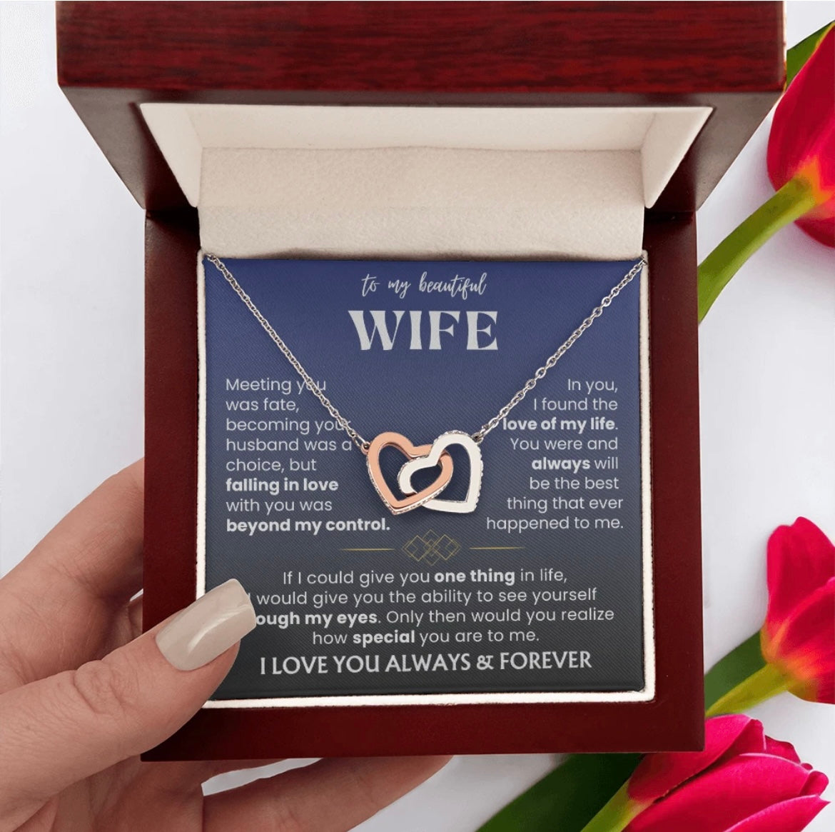 To My Wife - Linked Hearts Necklace - Love You Always Message Card Gift from Husband