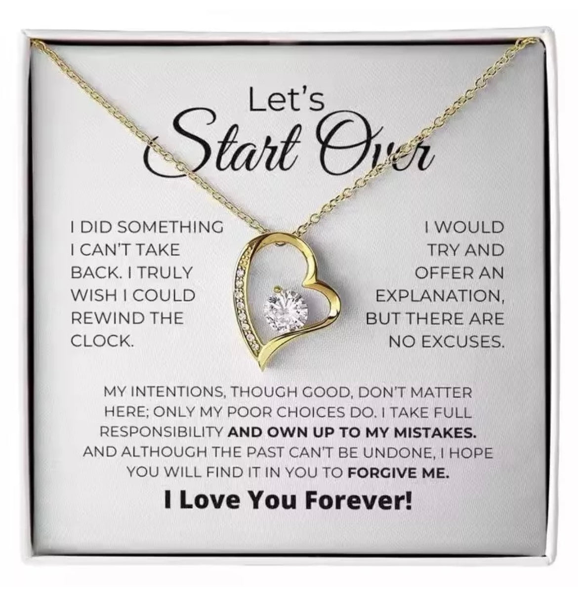 To My Love - Love Heart Necklace - Lets’s Start Over Message Card Gift
