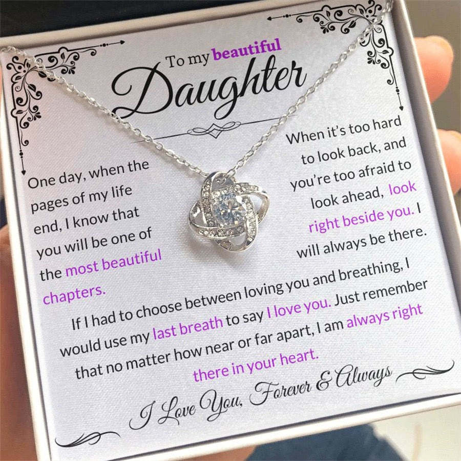 To My Daughter - Love Knot Necklace - Love You Forever Message Card Gift