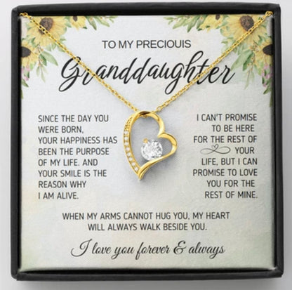To My Granddaughter - Love Heart Necklace - My Heart Walks Beside You Gift