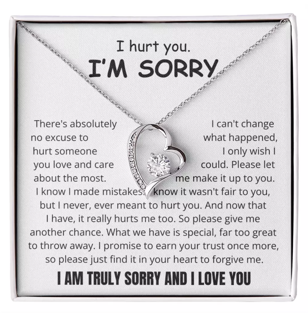 To My Love - Love Heart Necklace - I Am Sorry Message Card Gift