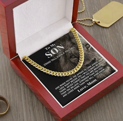 To My Son - Cuban Link Necklace - Look Beside You Message Card Gift