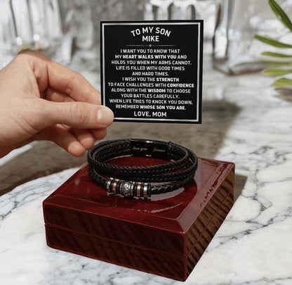 To My Son - Love You Forever Bracelet - My Heart Walks with You Message Card Gift