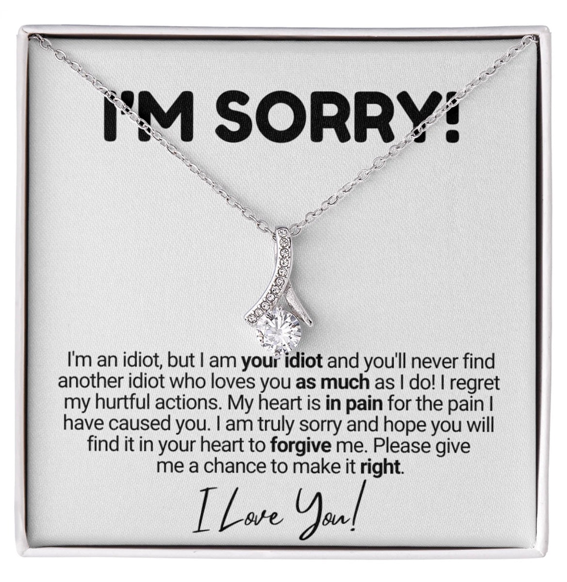 To My Love - Ribbon Necklace - I Am Sorry Message Card Gift