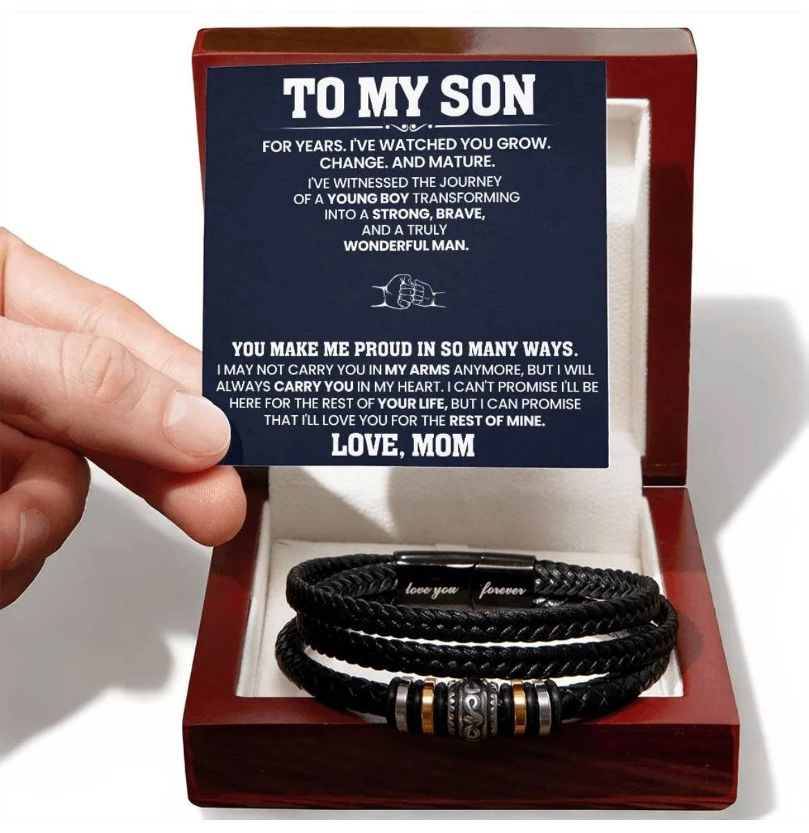 To My Son - Love You Forever Bracelet - Always Carry You In My Heart Message Card Gift