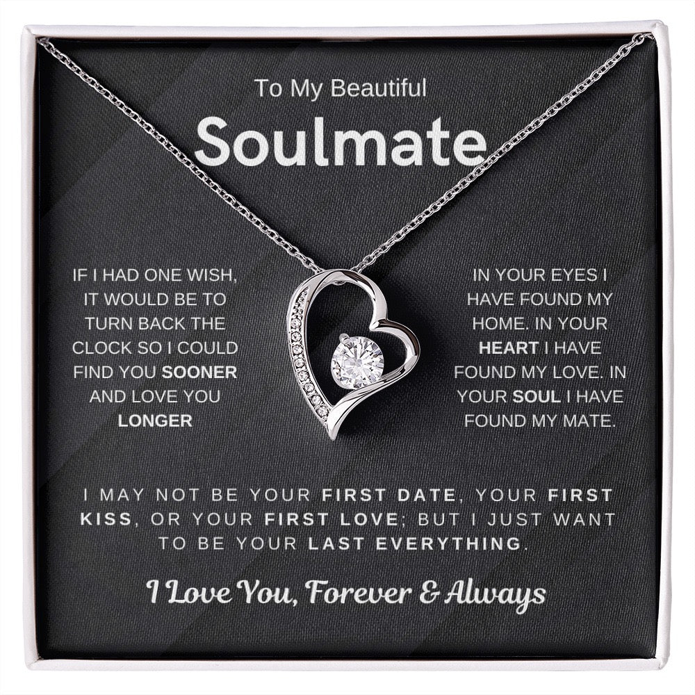 To My Soulmate - Love Heart Necklace - Love You Always Message Card Gift
