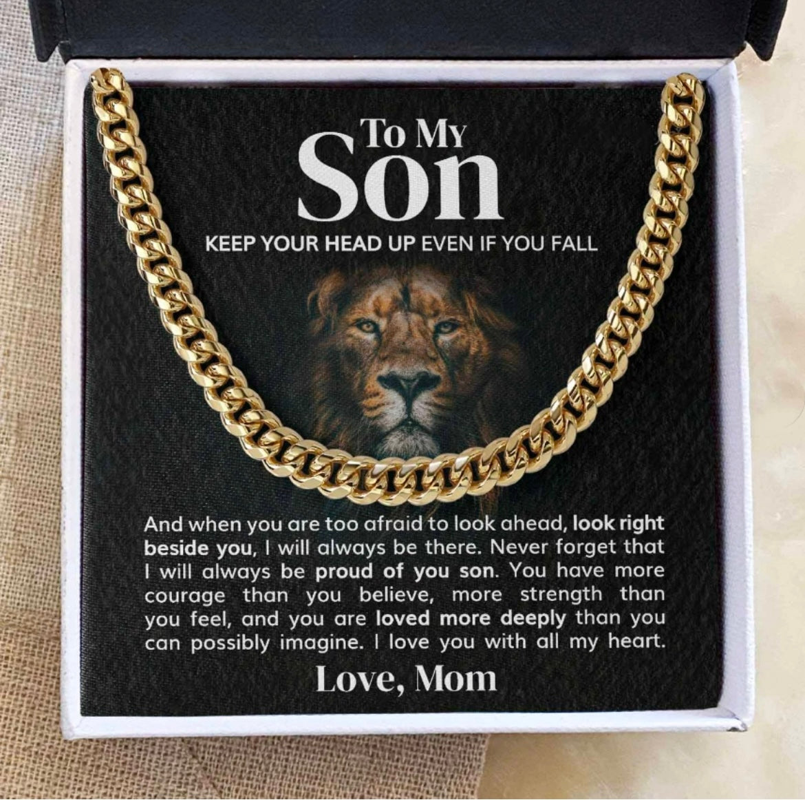 I Love You With All My Heart - Cuban Link Necklace Gift for Son from Mom