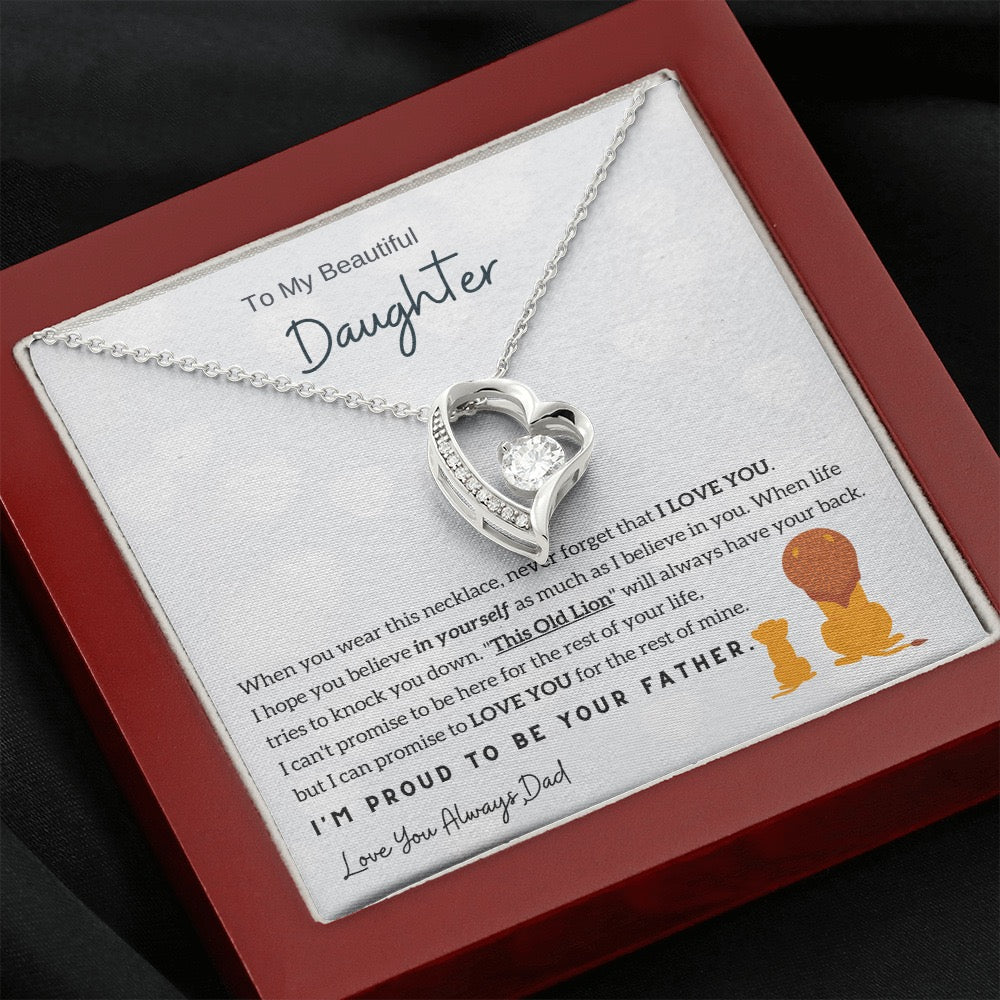 To My Daughter - Love Heart Necklace - Proud to be your father Message Card Gift