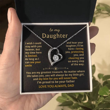 To My Daughter Necklace from Dad - Love Heart Necklace - My Love For You Will Never Fade Gift